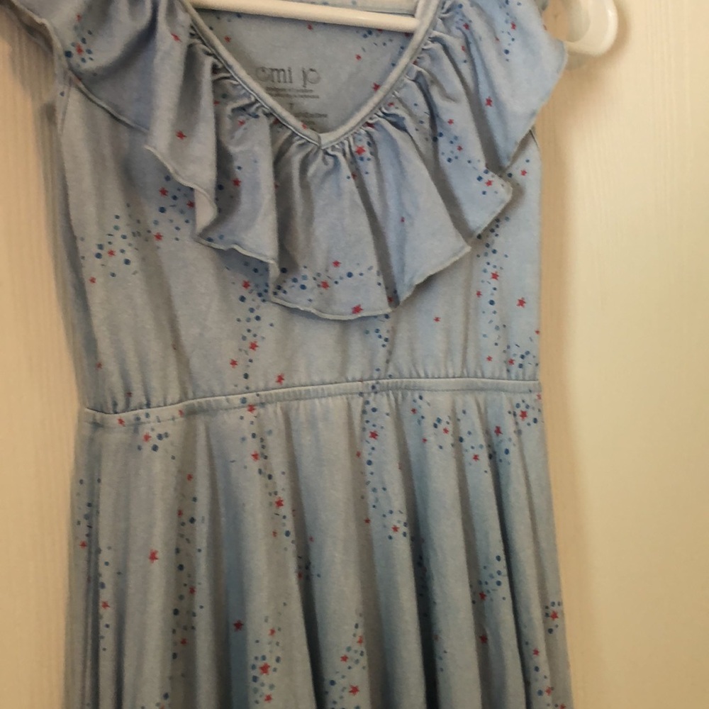 Girls' Blue Ruffle stretchy Dress - Picture 5 of 8